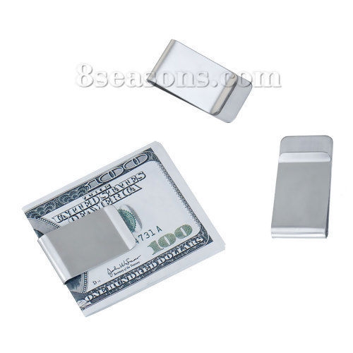 Bild von 304 Edelstahl Geldscheinklammer Rechteck Silberfarben Blank Schild zu Gravieren 50mm x 26mm, 1 Stück