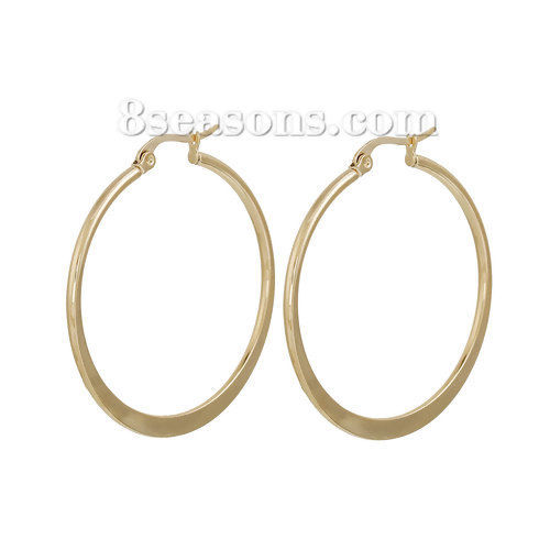 Picture of 304 Stainless Steel Hoop Earrings Gold Plated Round 41mm(1 5/8") x 39mm(1 4/8"), Post/ Wire Size: (21 gauge), 1 Pair