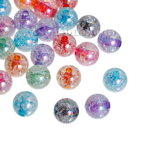 Picture of Acrylic Bubblegum Beads Round Clear AB Color At Random Mixed Crackle About 14mm Dia, Hole: Approx 3.3mm, 30 PCs