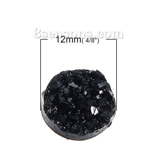 Picture of Resin Druzy /Drusy Dome Seals Cabochon Round Black 12mm( 4/8") Dia, 20 PCs