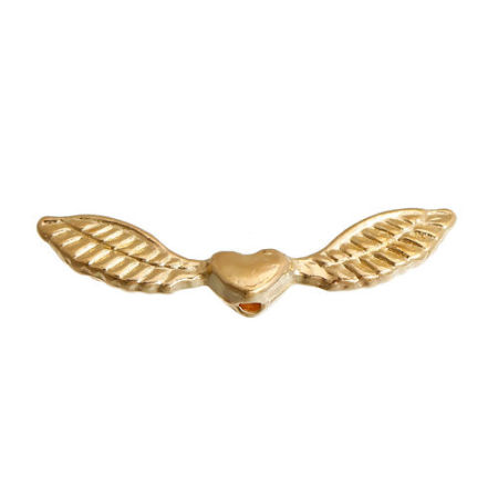 Picture of Zinc Based Alloy Spacer Beads Wing Gold Plated Heart 24mm x 6mm, Hole: Approx 1.2mm, 100 PCs