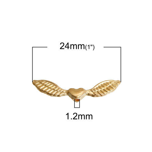 Picture of Zinc Based Alloy Spacer Beads Wing Gold Plated Heart 24mm x 6mm, Hole: Approx 1.2mm, 100 PCs