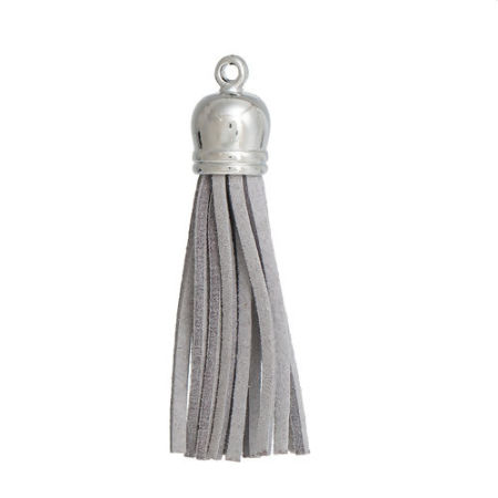 Polyester Tassel Pendants Silver Tone Gray About 59mm(2 3/8") x 12mm( 4/8"), 10 PCs