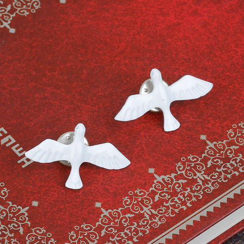 Image de Pince à Cravate Blanc Pigeon Email 36mm x 21mm, 11mm x 6mm 1 Pièce