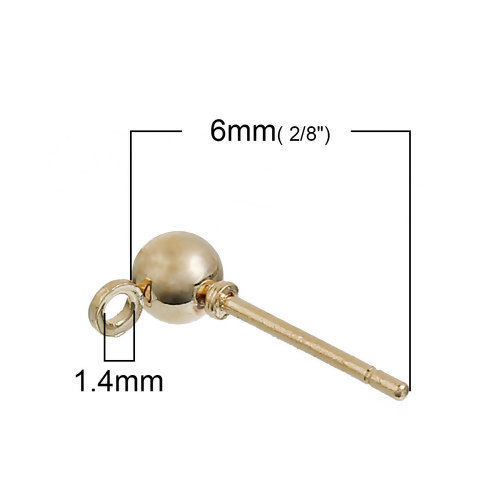 Immagine di Lega di Zinco Orecchini a Perno Tappi di Orecchini Tondo Colore Oro 14K Con Loop 6mm x 4mm, 10 Pz