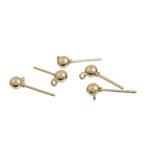 Immagine di Lega di Zinco Orecchini a Perno Tappi di Orecchini Tondo Colore Oro 14K Con Loop 6mm x 4mm, 10 Pz