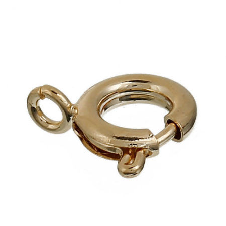 Zamak Bolt Spring Ring Clasp Ronda Color Oro de 14K 10mm x 9mm, 10 Unidades