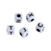 Picture of Acrylic Spacer Beads Square White At Random Mixed Alphabet /Letter Pattern About 5mm x 5mm, Hole: Approx 2.3mm, 500 PCs