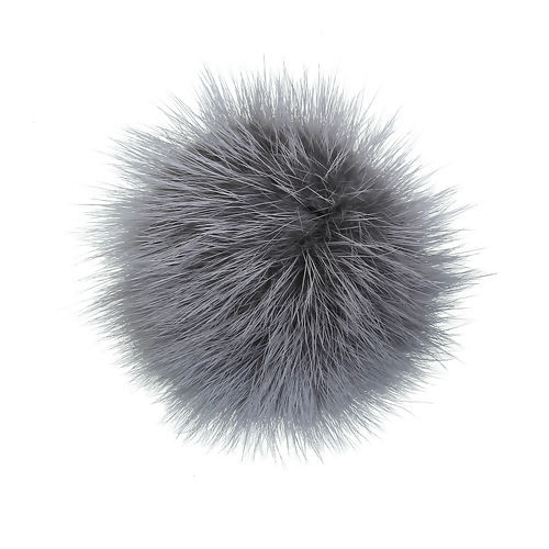 Picture of Mink Fur Pom Pom Balls Dark Gray 50mm(2") Dia., 1 Piece