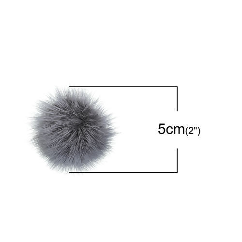 Image de Pompon en Pelage de Vison Gris Foncé 50mm Dia, 1 Pièce