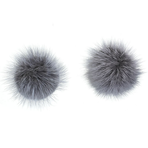 Image de Pompon en Pelage de Vison Gris Foncé 50mm Dia, 1 Pièce