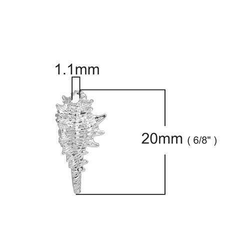 真鍮 チャーム 巻き貝 銀メッキ 20mmx 12mm、 3 個 の画像