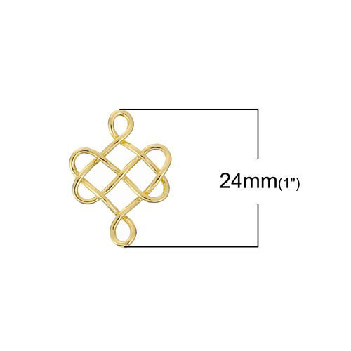 Picture of Brass Connectors Chinese Knot Celtic Knot Gold Plated Hollow 24mm(1") x 18mm( 6/8"), 3 PCs                                                                                                                                                                    