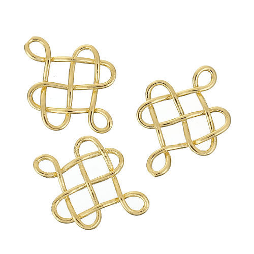 Picture of Brass Connectors Chinese Knot Celtic Knot Gold Plated Hollow 24mm(1") x 18mm( 6/8"), 3 PCs                                                                                                                                                                    