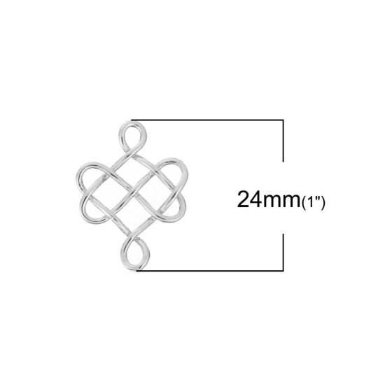 Image de Connecteurs de Bijoux en Laiton Nœud Celtique Creux Nœuds chinois Argenté 24mm x 18mm, 3 Pcs                                                                                                                                                                  