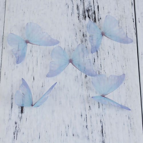 Image de Papillon Éthéré en Organza Bleu 50mm x 35mm, 5 Pcs
