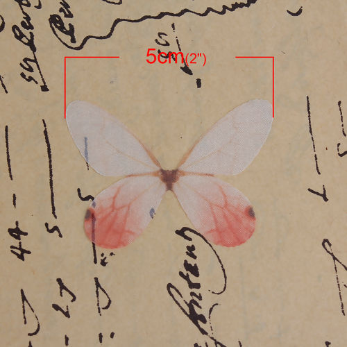 Image de Papillon Éthéré en Organza Blanc & Rouge 50mm x 35mm, 5 Pcs