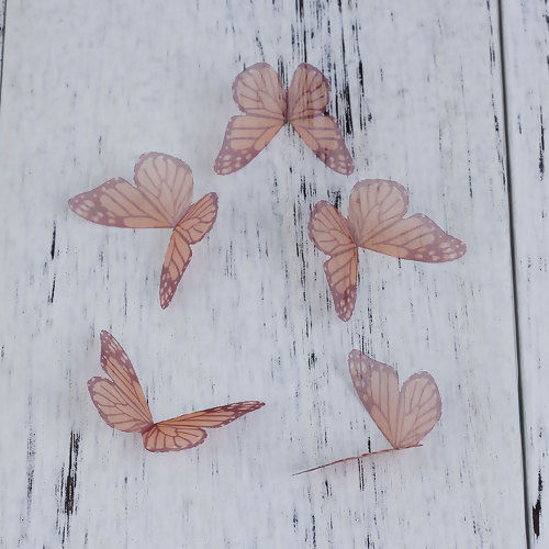 Picture of Organza For DIY & Craft Orange Ethereal Butterfly 50mm(2") x 25mm(1"), 5 PCs