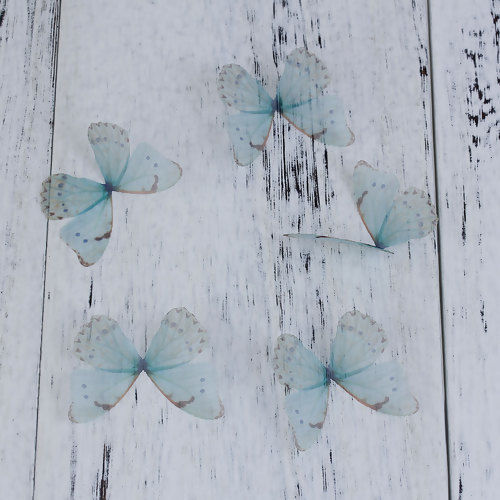 Image de Papillon Éthéré en Organza Bleu-Vert 50mm x 35mm, 5 Pcs