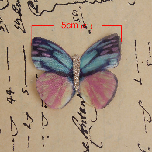 Picture of Organza For DIY & Craft Green Blue Double Layer Ethereal Butterfly Glitter 50mm(2") x 40mm(1 5/8"), 2 PCs