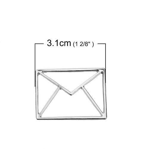 Picture of Zinc Based Alloy Origami Pendants Envelope Silver Plated Hollow 31mm(1 2/8") x 23mm( 7/8"), 5 PCs