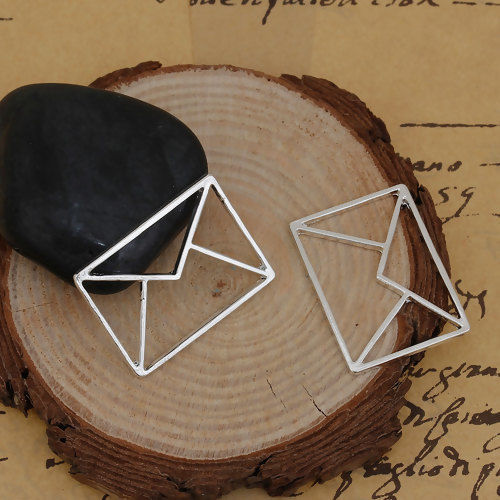 Picture of Zinc Based Alloy Origami Pendants Envelope Silver Plated Hollow 31mm(1 2/8") x 23mm( 7/8"), 5 PCs