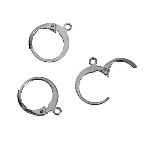 Picture of 304 Stainless Steel Lever Back Clips Earring Findings Silver Tone 14mm( 4/8") x 12mm( 4/8"), 10 PCs
