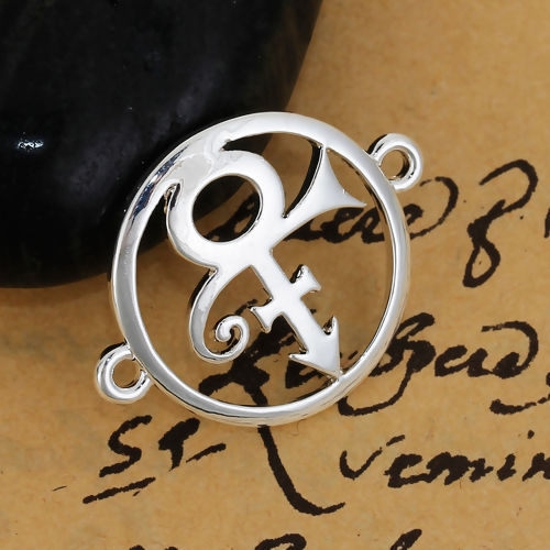 Изображение Цинковый Сплав Prince Symbol Коннекторы фурнитуры Круглые Посеребренный 30мм x 23мм, 5 ШТ