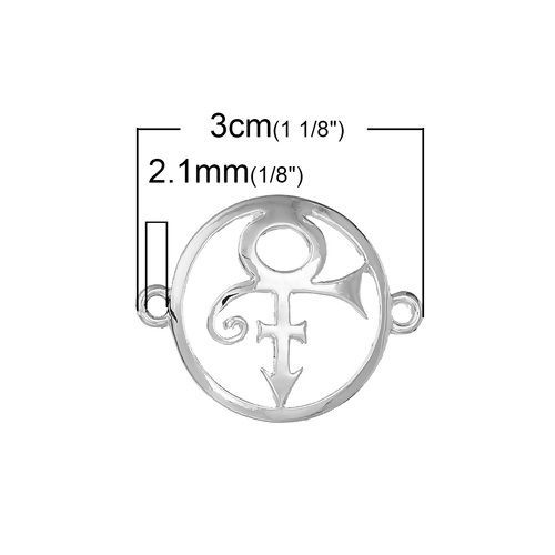 Picture of Zinc Based Alloy Prince Symbol Connectors Round Silver Plated 30mm x 23mm, 5 PCs