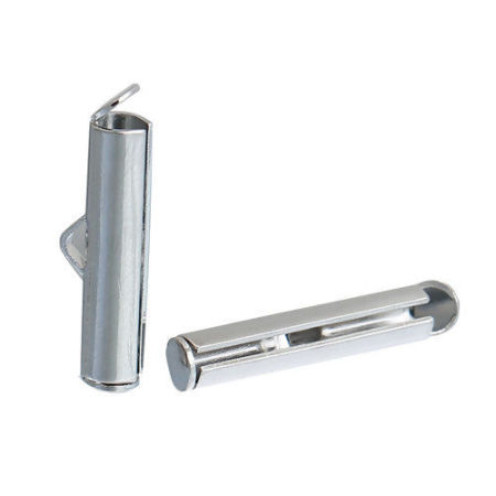 Picture of Brass Cord End Caps Cylinder Silver Tone (Fits 3mm Cord) 20mm( 6/8") x 6mm( 2/8"), 10 PCs