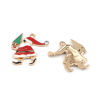 Picture of Zinc Based Alloy Charms Christmas Santa Claus Gold Plated Red Enamel Clear Rhinestone 24mm(1") x 23mm( 7/8"), 5 PCs