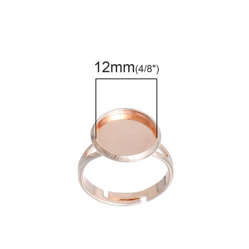 Picture of Brass Adjustable Rings Round Rose Gold Cabochon Settings (Fits 12mm Dia.) 16.5mm( 5/8")(US Size 6), 5 PCs                                                                                                                                                     