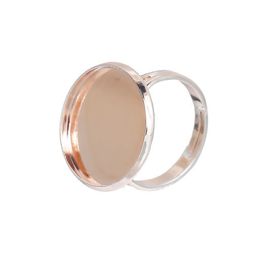 Picture of Brass Adjustable Rings Round Rose Gold Cabochon Settings (Fits 16mm Dia.) 16.5mm( 5/8")(US Size 6), 5 PCs