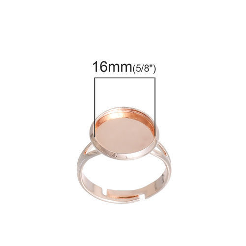 Picture of Brass Adjustable Rings Round Rose Gold Cabochon Settings (Fits 16mm Dia.) 16.5mm( 5/8")(US Size 6), 5 PCs