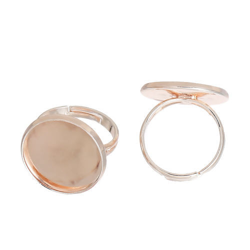 Picture of Brass Adjustable Rings Round Rose Gold Cabochon Settings (Fits 16mm Dia.) 16.5mm( 5/8")(US Size 6), 5 PCs