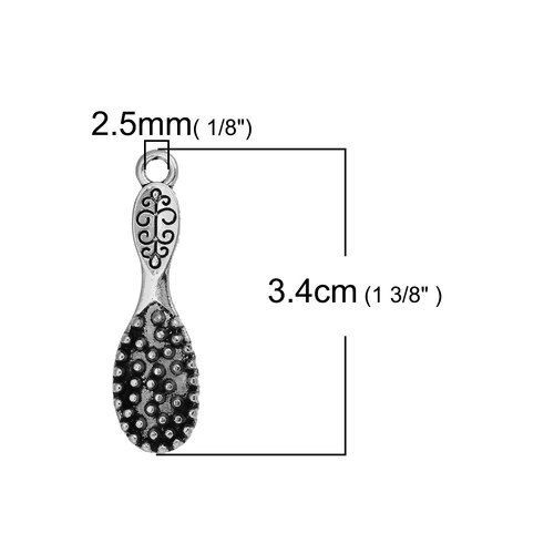 Picture of Zinc Based Alloy 3D Pendants Comb Antique Silver Color 34mm(1 3/8") x 10mm( 3/8"), 10 PCs