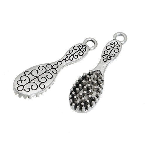 Picture of Zinc Based Alloy 3D Pendants Comb Antique Silver Color 34mm(1 3/8") x 10mm( 3/8"), 10 PCs