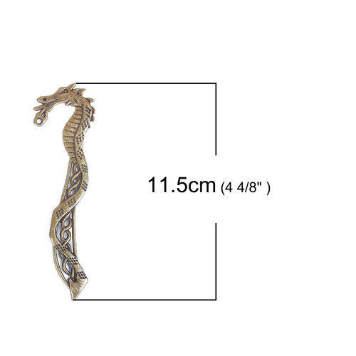Picture of Zinc Based Alloy Bookmark Dragon Antique Bronze Hollow 11.5cm(4 4/8") x 3.3cm(1 2/8"), 3 PCs