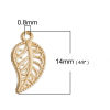 Picture of Zinc Based Alloy Charms Leaf Gold Plated Hollow 14mm( 4/8") x 8mm( 3/8"), 30 PCs