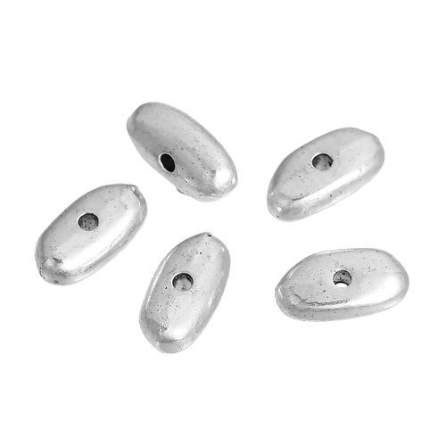 Image de Perles en Alliage de Zinc Ovale Argent Vieilli Argent Vieilli 13mm x 7mm, Taille de Trou: 1.9mm, 30 Pcs