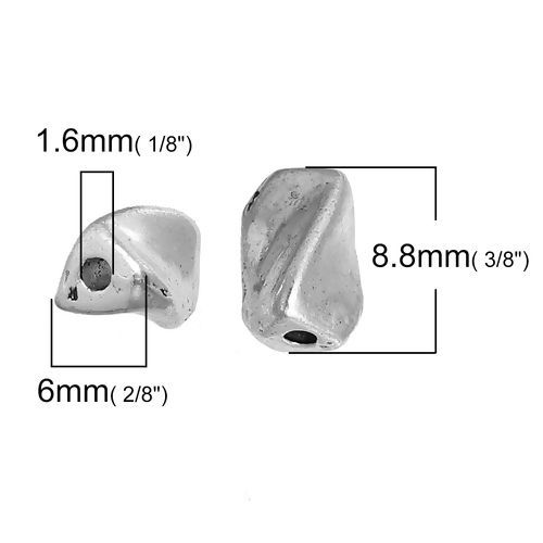 Bild von Zinklegierung Zwischenperlen Spacer Perlen Prisma Antiksilber Verdreht 6mm x 5mm, Loch:ca. 1.6mm, 50 Stück