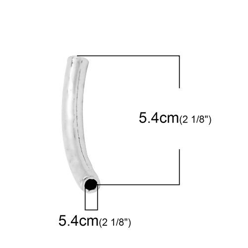 Bild von Zinklegierung Zwischenperlen Spacer Perlen gebogenes Rohr Antiksilber 54mm x 7mm, Loch:ca. 4.4mm, 5 Stück
