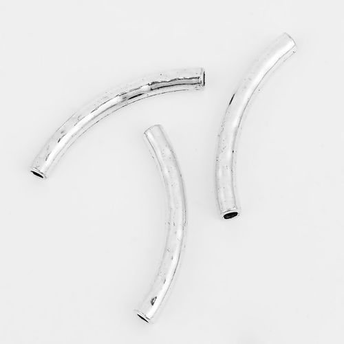 Image de Perles en Alliage de Zinc Tube Courbé Argent Vieilli 54mm x 7mm, Taille de Trou: 4.4mm, 5 Pcs