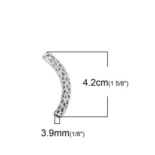 Bild von Zinklegierung Zwischenperlen Spacer Perlen gebogenes Rohr Antiksilber 42mm x 6mm, Loch:ca. 3.9mm, 3 Stück