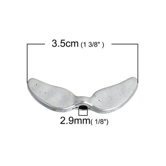 Picture of Zinc Based Alloy Hammered Spacer Beads Wing Antique Silver Color 35mm x 13mm, Hole: Approx 2.9mm, 10 PCs