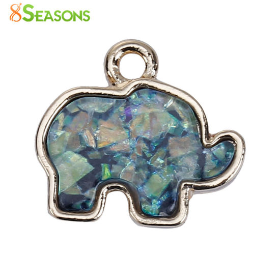 Picture of Zinc Based Alloy Charms Elephant Animal Gold Plated Red Imitation Opal 17mm( 5/8") x 15mm( 5/8"), 5 PCs