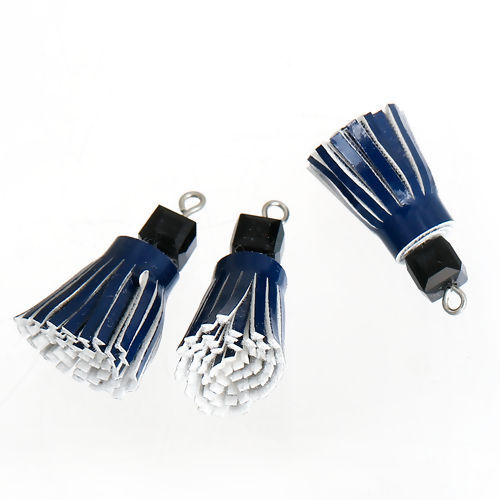 Immagine di PU & Acrilico Sfaccettato Ciondoli Nappine Nero Blu Scuro Circa 24mm x 7mm, 5 Pz