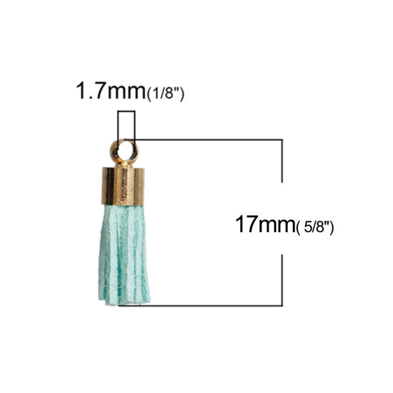 Immagine di Velluto Scamosciato Ciondoli Nappine Oro Placcato Menta Verde 17mm, 10 Pz