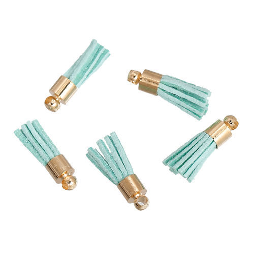 Immagine di Velluto Scamosciato Ciondoli Nappine Oro Placcato Menta Verde 17mm, 10 Pz