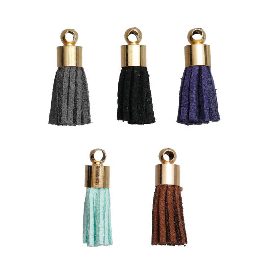 Immagine di Velluto Scamosciato Ciondoli Nappine Oro Placcato Menta Verde 17mm, 10 Pz